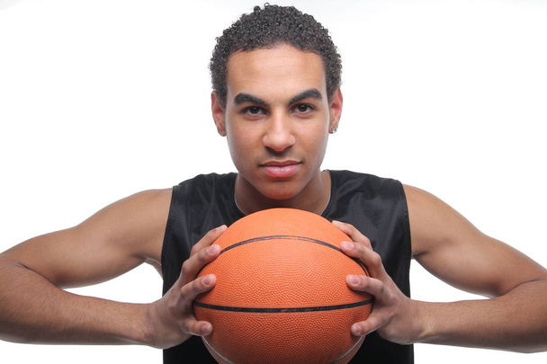 Black basketball player with ball - Φωτογραφία, εικόνα