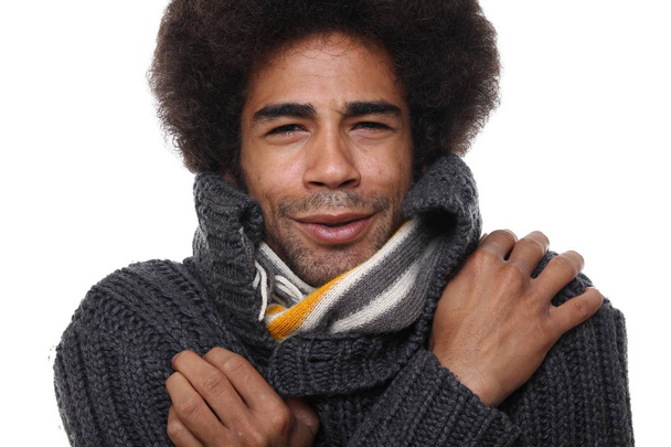 Freezing black man on white background - Foto, immagini