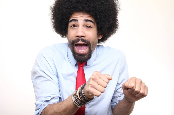 Screaming black man on white background - Foto, imagen