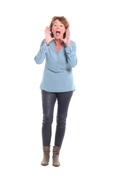 Woman screaming on white background - Foto, Imagem