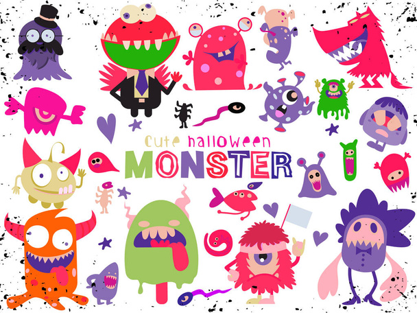 Schattig Scary Halloween Monsters en Candy, vectorillustratie van Doodle schattig Monster - Vector, afbeelding