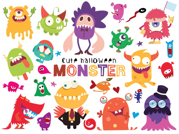 かわいい怖いハロウィーンの怪物やキャンディー、落書きかわいいモンスターのベクトル イラスト - ベクター画像