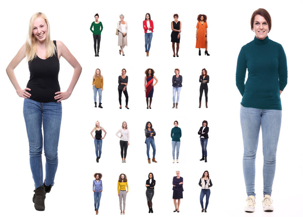 Set van multiraciale vrouwen van verschillende leeftijden op witte achtergrond - Foto, afbeelding