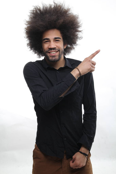Happy black man posing on white background - Foto, Imagem