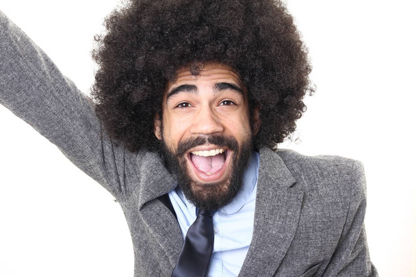 Happy black man posing on white background - Фото, зображення