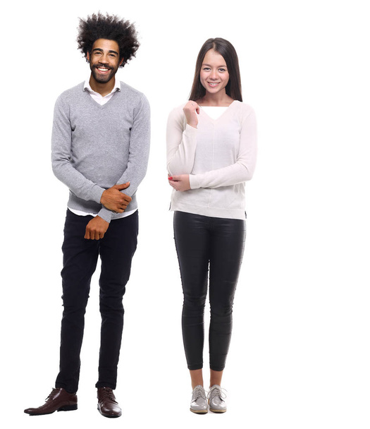 Interracial couple on white background - Zdjęcie, obraz
