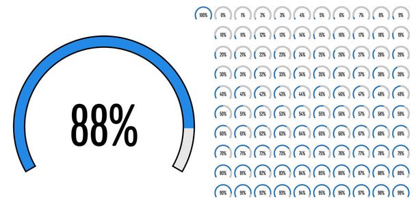 Ensemble de diagrammes circulaires de pourcentage du secteur de 0 à 100 prêts à l'emploi pour la conception web, interface utilisateur (UI) ou infographie - indicateur avec bleu
 - Vecteur, image