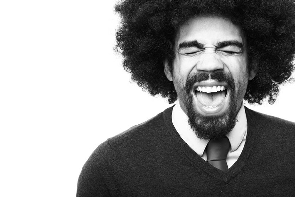 Screaming black man on black and white thone - Foto, Bild