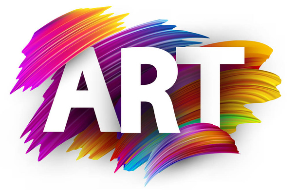 Art poster with spectrum brush strokes on white background. Colorful gradient brush design. Vector paper illustration. - ベクター画像