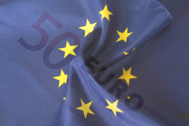 Flaga Unii Europejskiej UE i 50 Euro bill - Zdjęcie, obraz