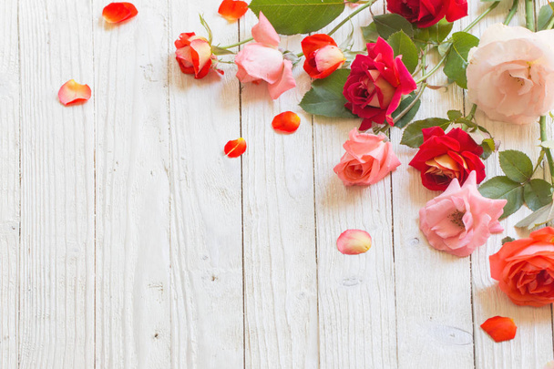 roses on white wooden background - Valokuva, kuva