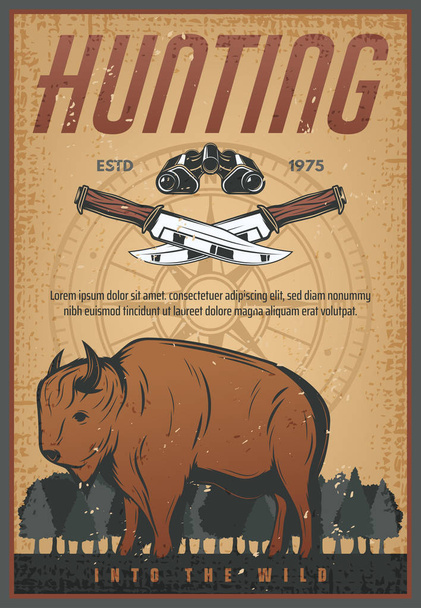 Polowanie sport transparent vintage z bison zwierząt - Wektor, obraz