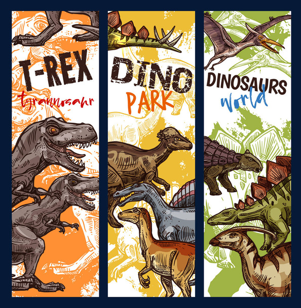 Bannière de parc dinosaure avec croquis animal jurassique
 - Vecteur, image