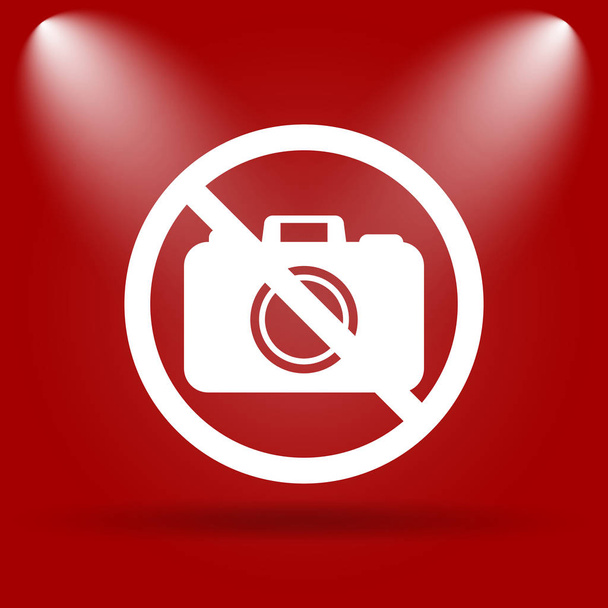 禁止されているカメラのアイコン。赤の背景にフラット アイコン - 写真・画像