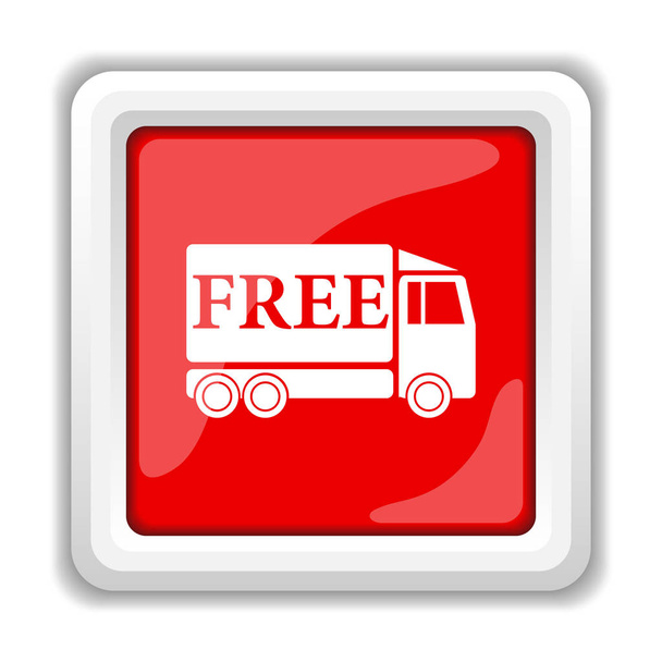 Bezpłatna dostawa ciężarówka ikona. Przycisk Internet na białym tle - Zdjęcie, obraz