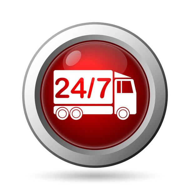 Icono de camión de entrega 24 7. Botón de Internet sobre fondo blanco
 - Foto, Imagen