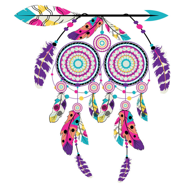 Flecha de estilo boho con atrapasueños, diseño nativo americano estilizado
. - Vector, Imagen