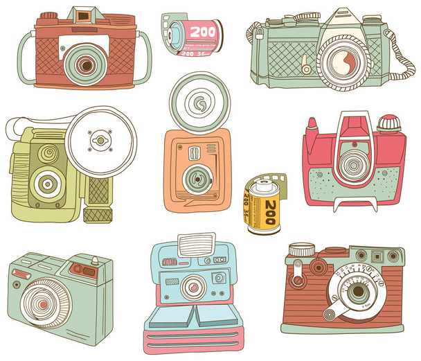 Elementos de design de câmera desenhada à mão retro
 - Vetor, Imagem