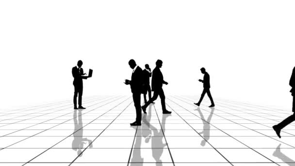 Animación de una cuadrícula en blanco y negro con siluetas de gente de negocios moviéndose hacia la cámara. Animación perfectamente loopable
. - Metraje, vídeo