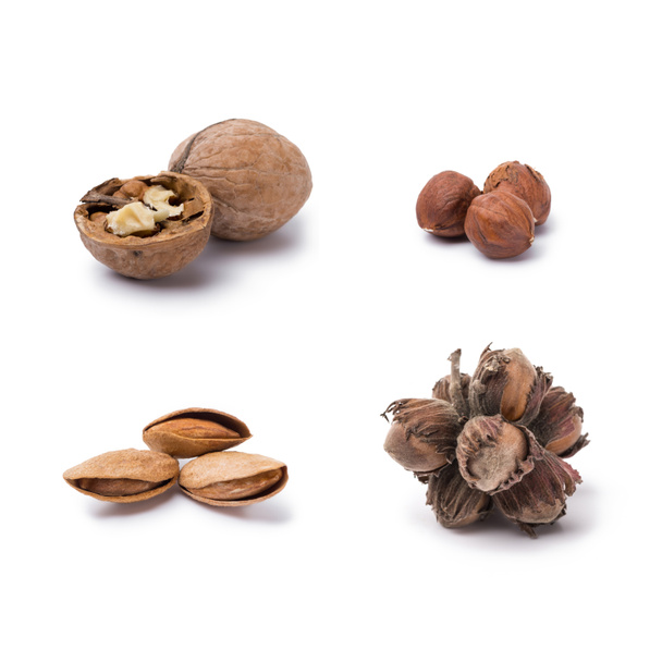 Variety of nuts isolated on white background - Foto, Imagem
