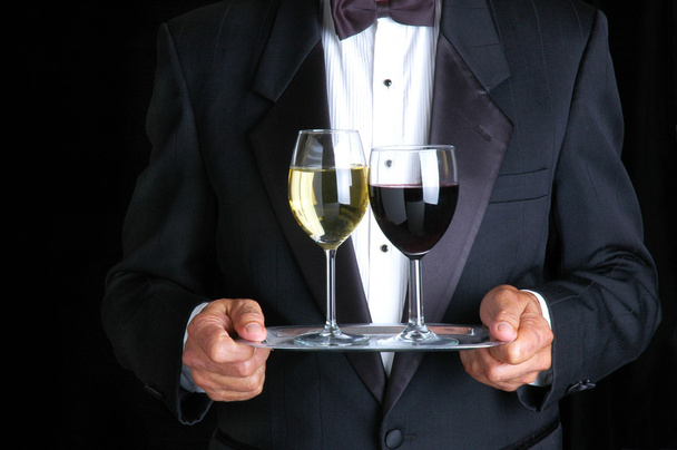 Man Two Glasses of Wine Tray - Fotografie, Obrázek
