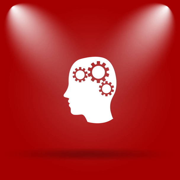 Εικονίδιο του εγκεφάλου. Επίπεδη εικόνα σε κόκκινο φόντο - Φωτογραφία, εικόνα