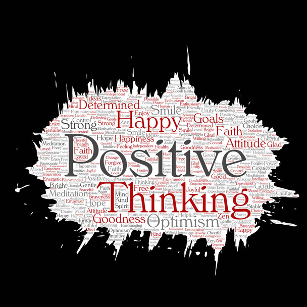 Pensamiento positivo conceptual vectorial, actitud fuerte feliz pintar papel palabra nube aislado en el fondo. Collage de optimismo sonrisa, fe, metas valientes, bondad o inspiración de felicidad
 - Vector, imagen