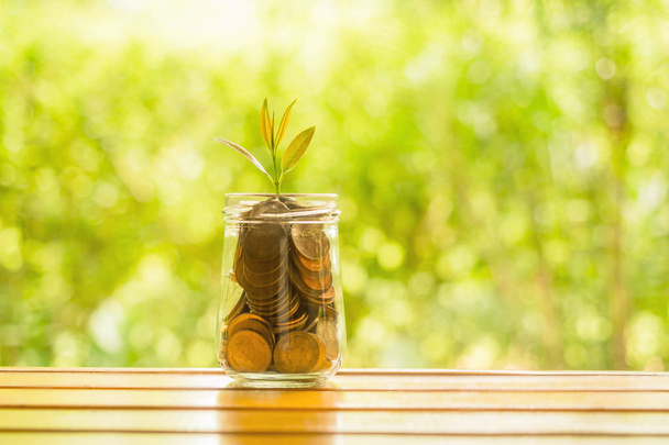 Monete in vaso di vetro per risparmiare denaro concetto finanziario. - Foto, immagini