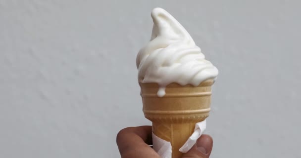 Soft white milk cream ice cream cone serve - Footage, Video