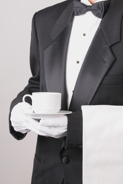 Waiter Holding Coffee Cup and Towel - Fotoğraf, Görsel