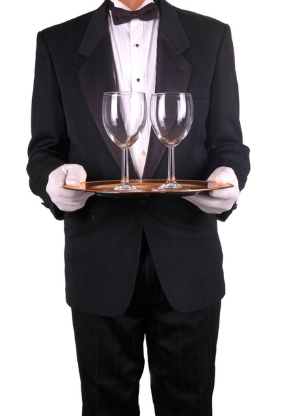Waiter and Tray with Wine Glasses - Foto, afbeelding
