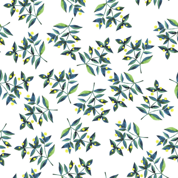 Yellow and green leaves seamless pattern on white background - Fotó, kép