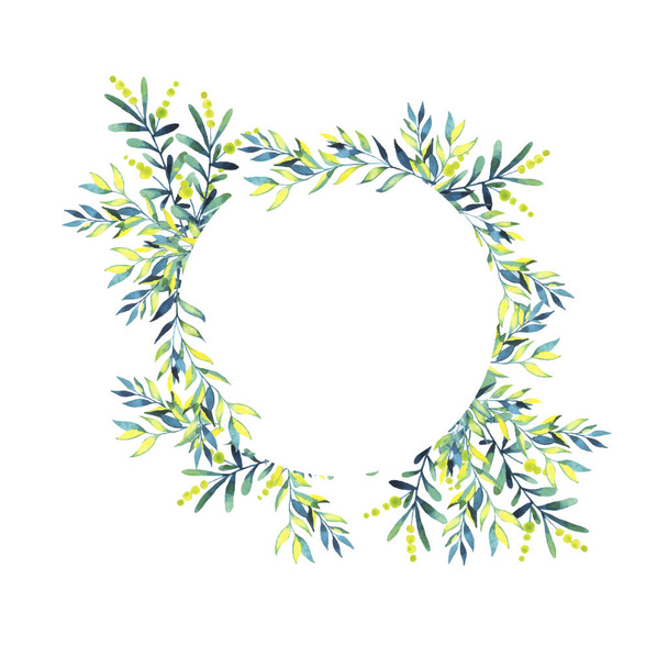 Yellow and green leaves wreath with copy space on white background - Vektor, obrázek