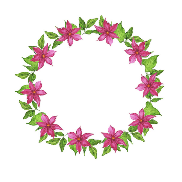 Beautiful pink flowers wreath on white background - Φωτογραφία, εικόνα