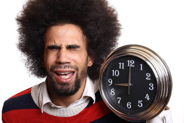 Sad black man with big clock - Fotografie, Obrázek
