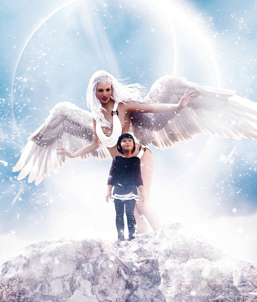 Guardian angel,3d Mixed media for book illustration or book cover  - Φωτογραφία, εικόνα
