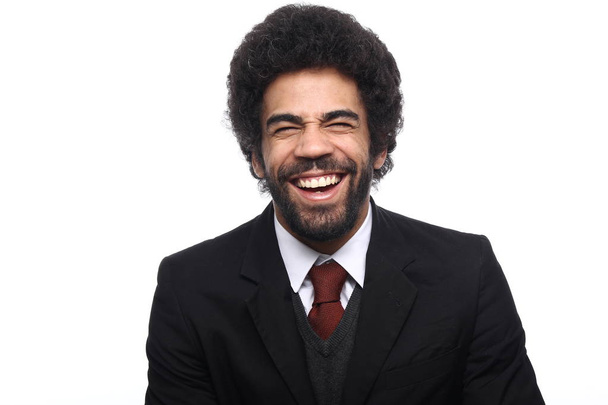 Happy black businessman on white background - 写真・画像