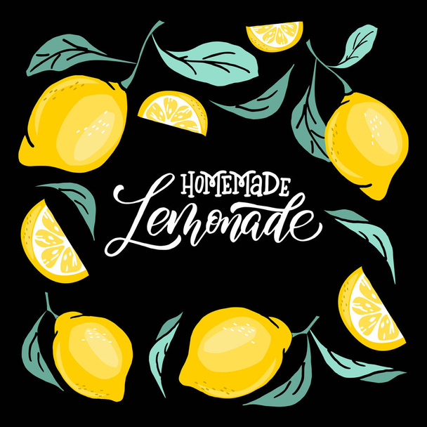 Limonade belettering met citroenetiket. Borstel kalligrafie van woord limonade. - Vector, afbeelding