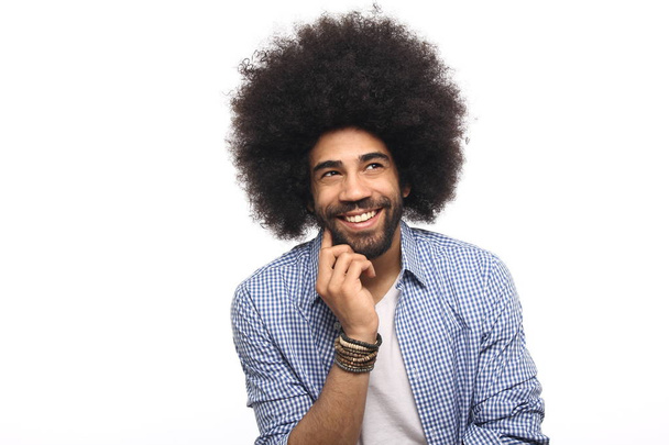 Happy  afro man in front of a white background - Photo, Image
