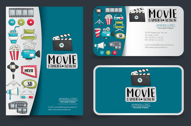 Movie cinema corporate identity design set. Flyer and business cards. Vector illustrator. - Vektor, kép
