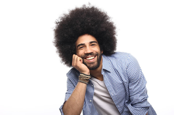 Emotional black man posing on white background - Φωτογραφία, εικόνα