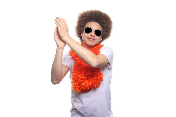 Black young man is clapping in palms - Fotoğraf, Görsel