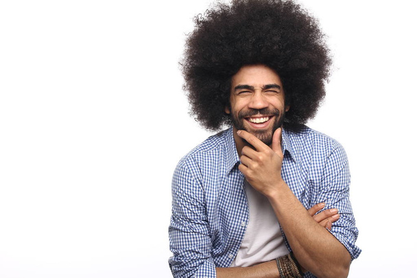 Happy  afro man in front of a white background - Фото, изображение