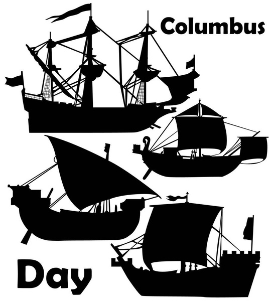 世界コロンブス記念日、中世の船のセット - ベクター画像