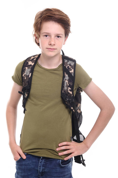 Beautiful teenage boy with school bag - Foto, imagen