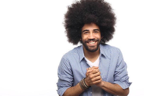 Happy  afro man in front of a white background - Fotoğraf, Görsel