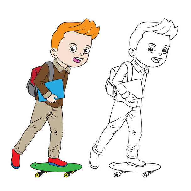 щасливий мультиплікаційний хлопчик повертається до школи. обидва в розділеному шарі для легкого редагування
 - Вектор, зображення