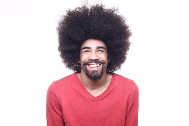 Black man with curly hair on white background - Φωτογραφία, εικόνα