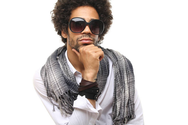 Thinking black man on white background - Fotografie, Obrázek