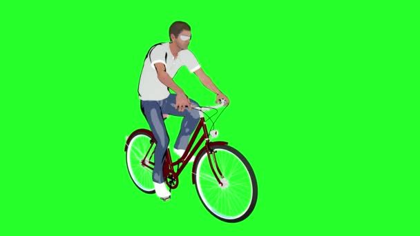 Cartoon een man op een fiets op groene achtergrond - Video